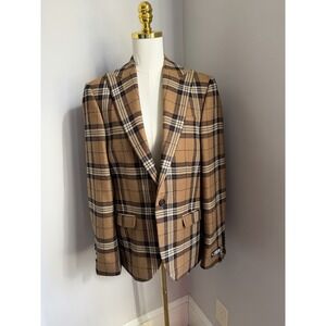 Twisted Tailor 42 R Wool Blend Plaid Blazer Jacket Tailored Fit Brown & Black